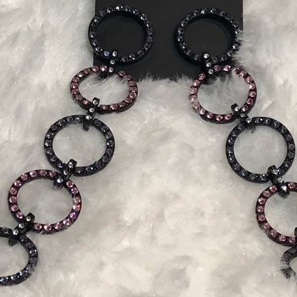 NWT Design Lab Lord & Taylor Circle Drop Earrings/Purple & Pink Rhinestones - Picture 9 of 9